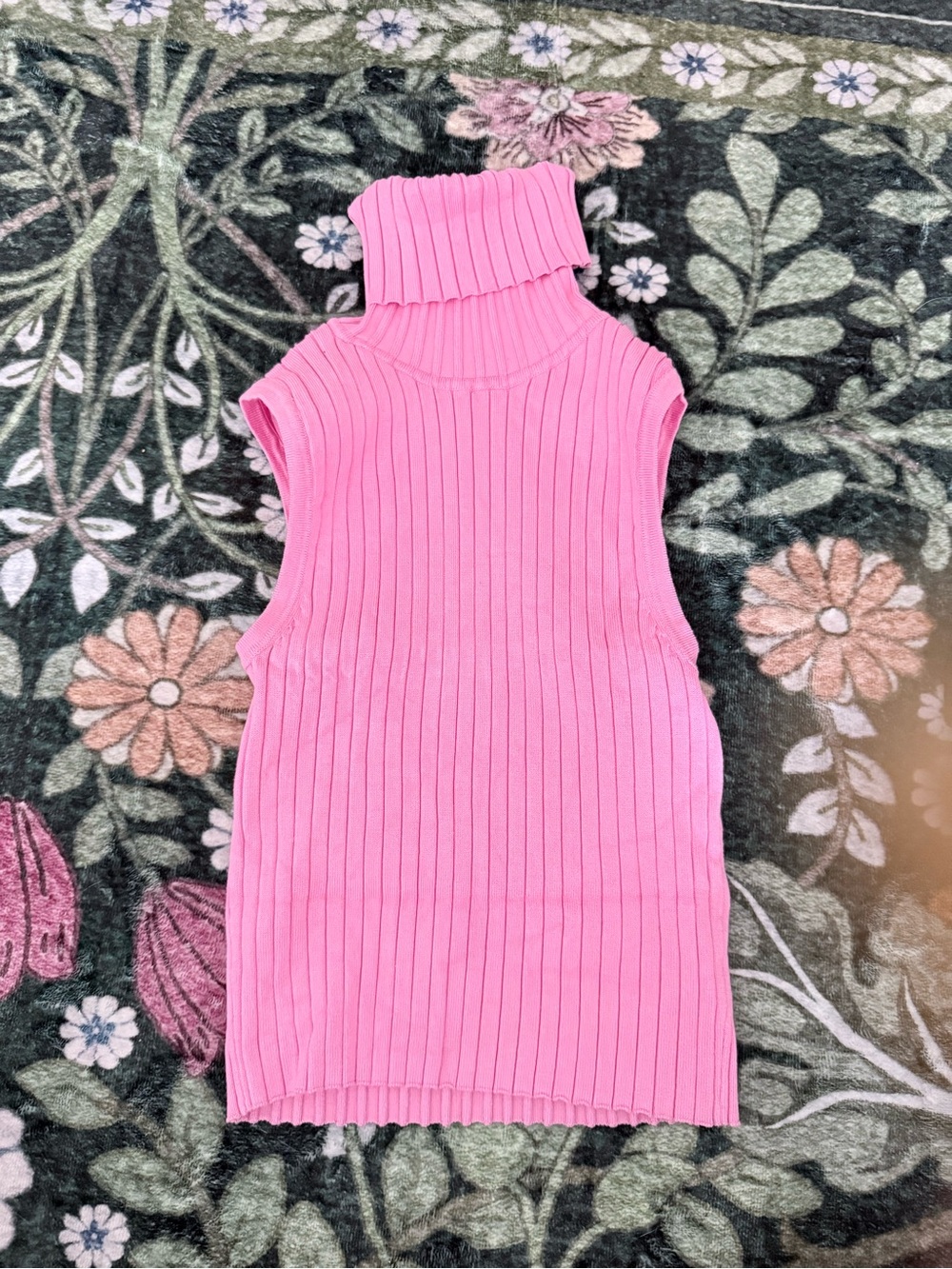Zara Pink Ribbed Sleeveless Turtleneck Tank